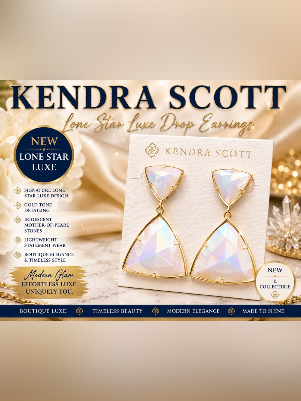 Kendra Scott Maury Iridescent White Statement Earrings Gold – Retired HTF